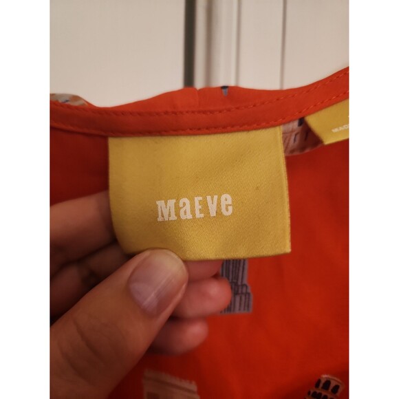 Maeve by Anthropologie Orange Sleeveless Top Ruffles & Famous Buildings Size 12 - Picture 2 of 11